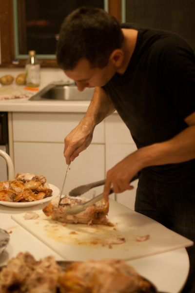Aaron chopping chicken